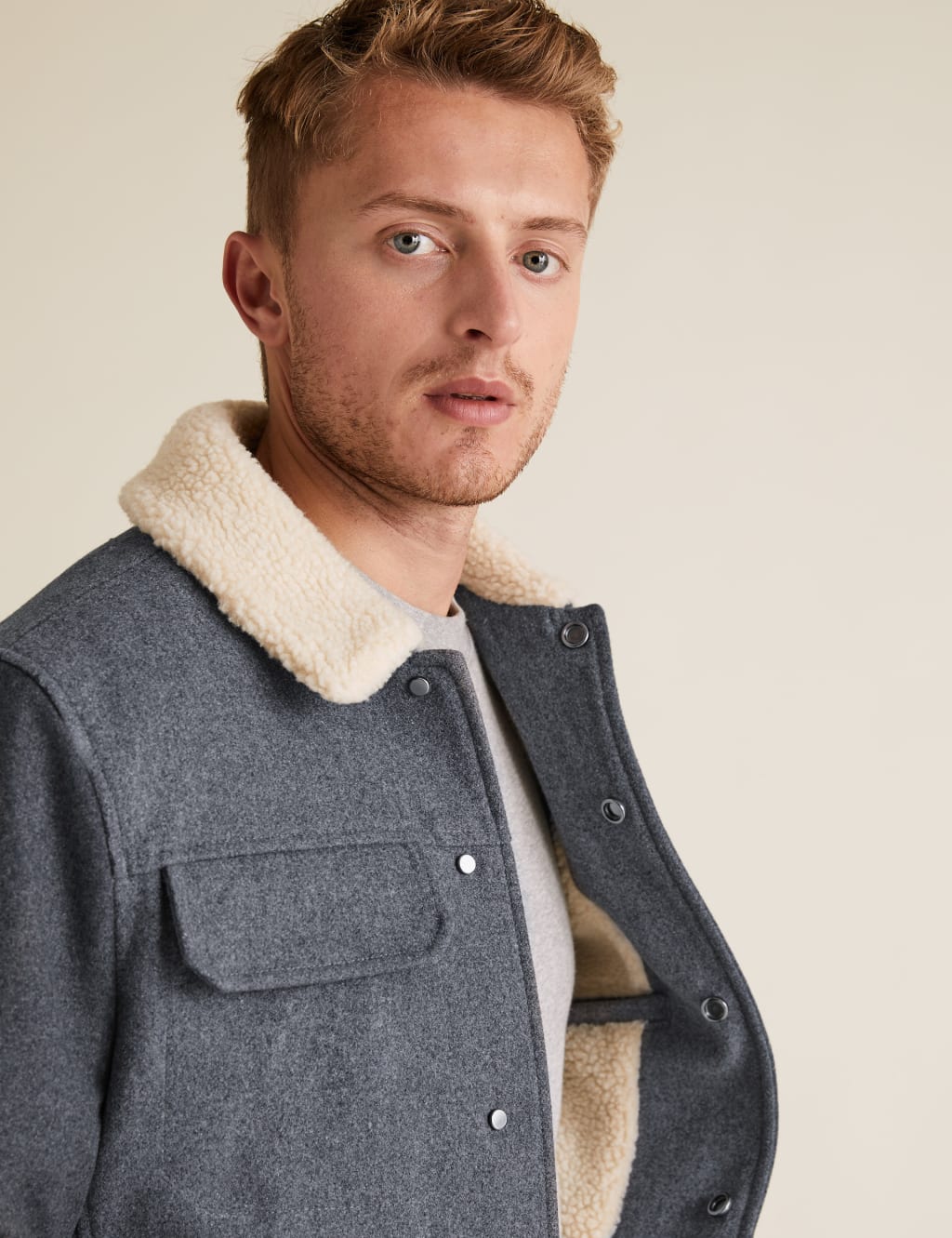 Wool Borg Lined Utility Coat M S Collection M S