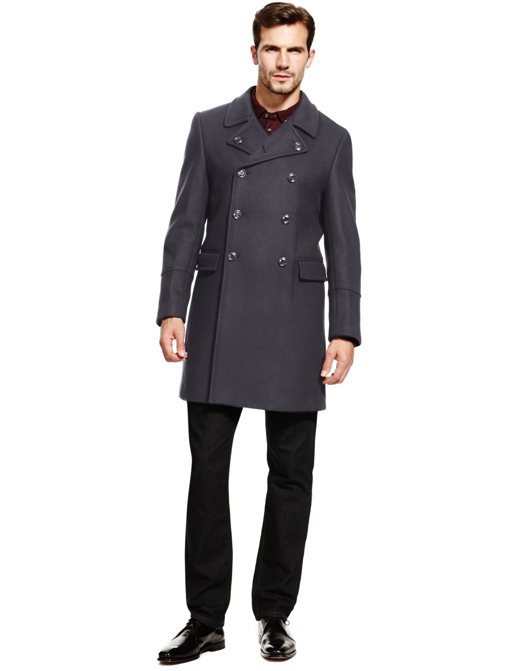 Wool Rich Tailored Fit Double Breasted Coat Autograph M S
