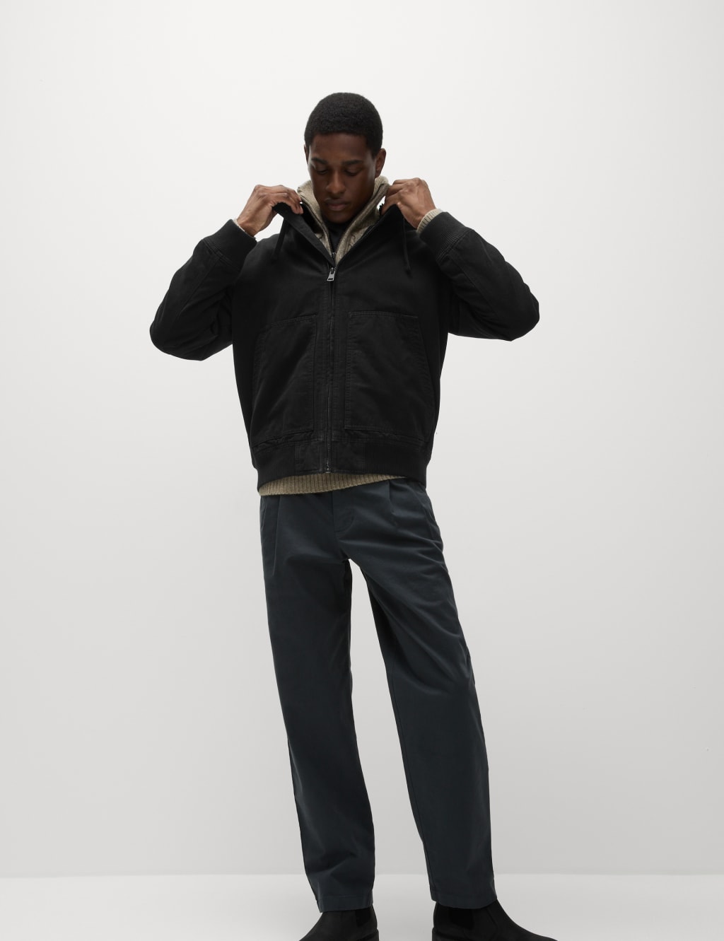 Pure Cotton Hooded Borg Lined Canvas Jacket