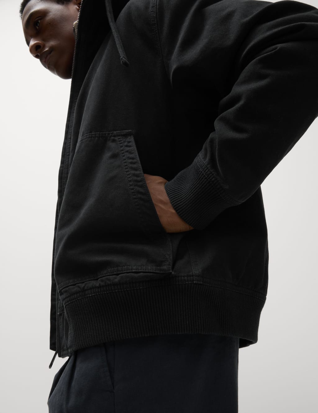 Pure Cotton Hooded Borg Lined Canvas Jacket