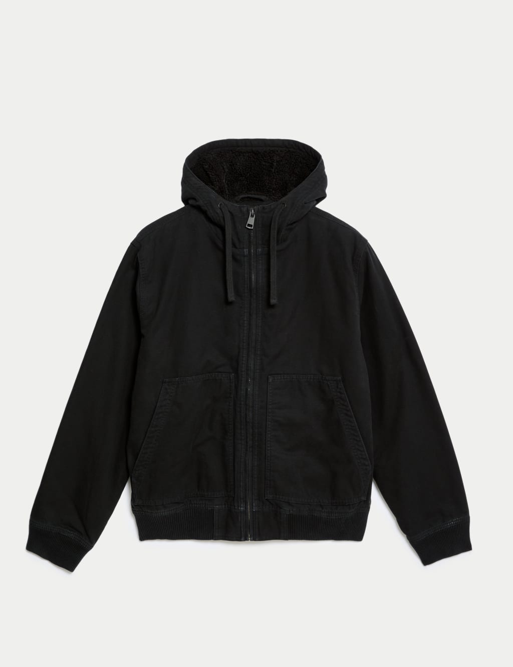 Pure Cotton Hooded Borg Lined Canvas Jacket