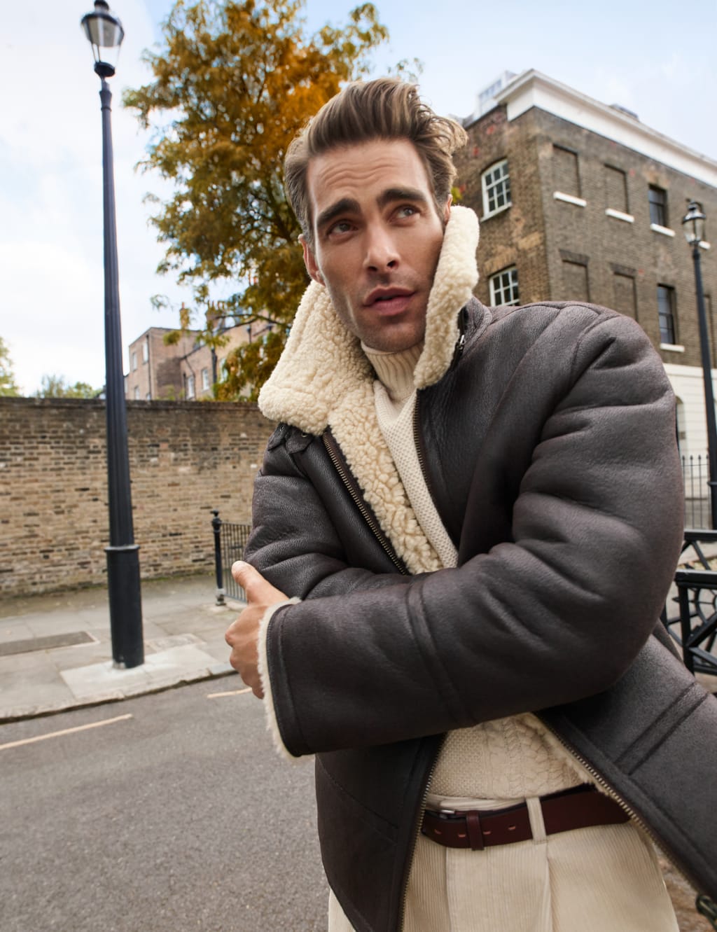 Faux Leather Aviator Jacket