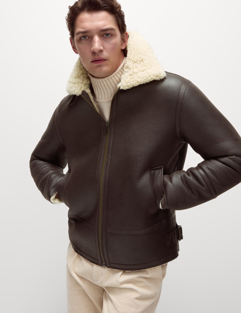 Faux Leather Aviator Jacket