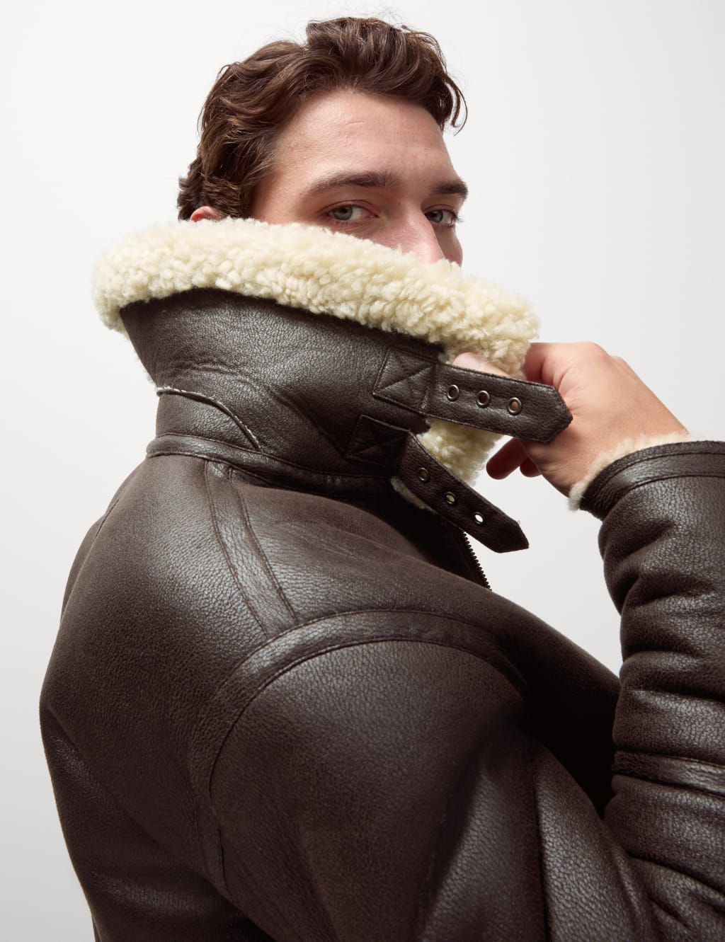 Faux Leather Aviator Jacket