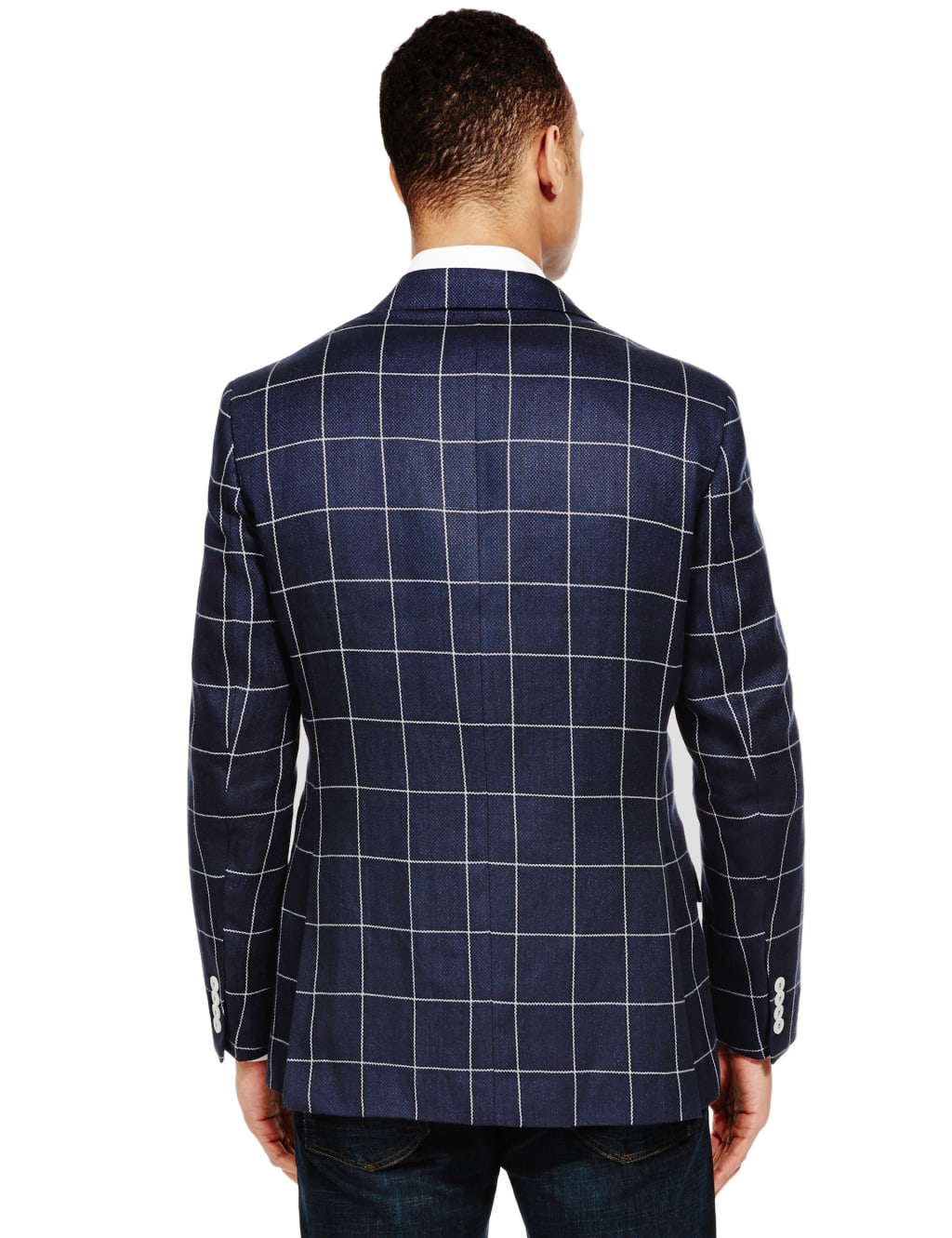 Linen Blend Tailored Fit 2 Button Windowpane Check Jacket 3 of 7