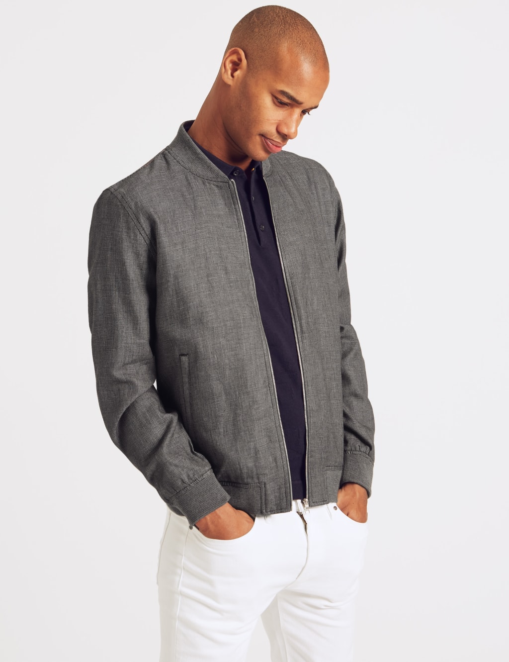 Linen Blend Baseball Bomber Jacket Limited Edition M S