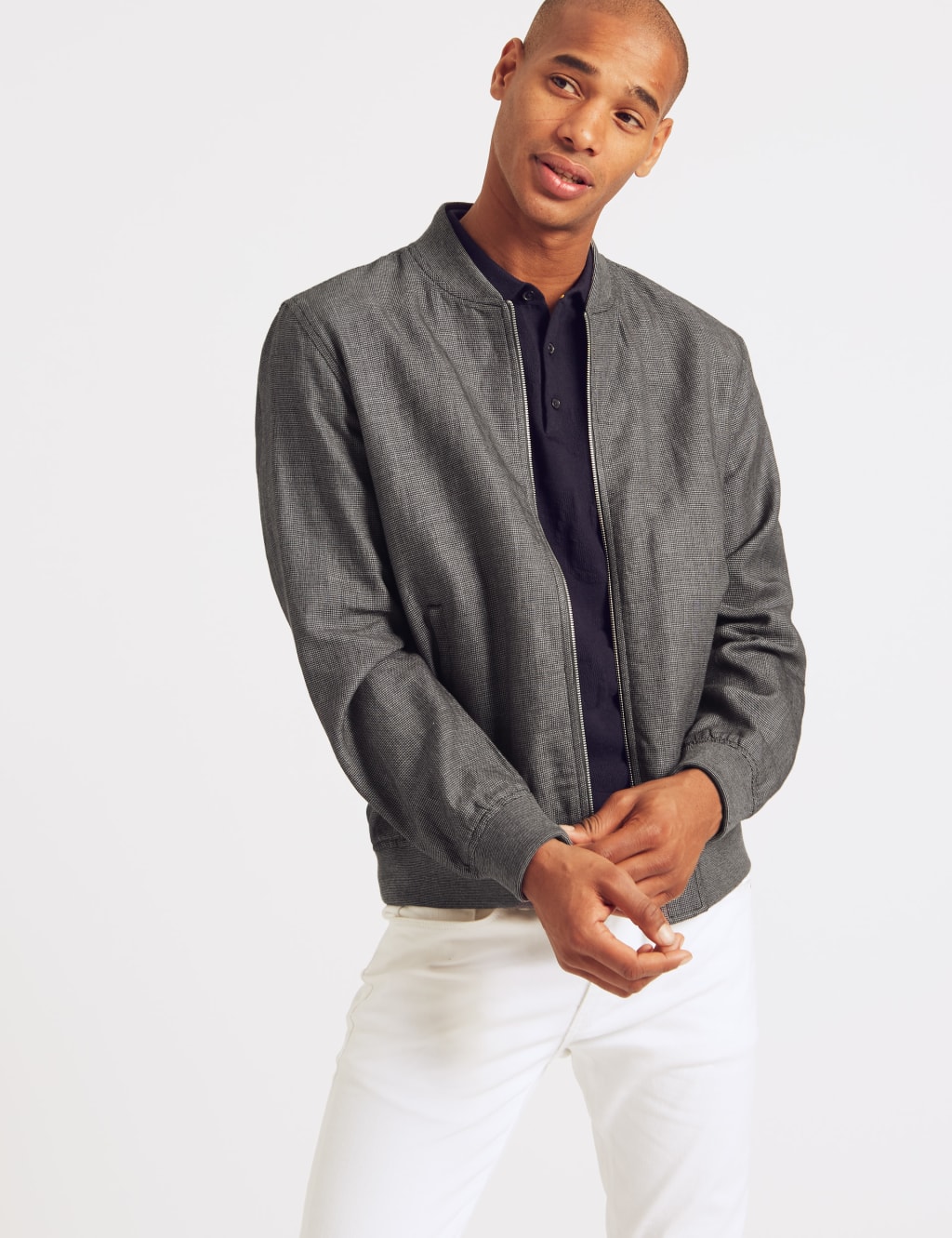 Linen Blend Baseball Bomber Jacket 3 of 7