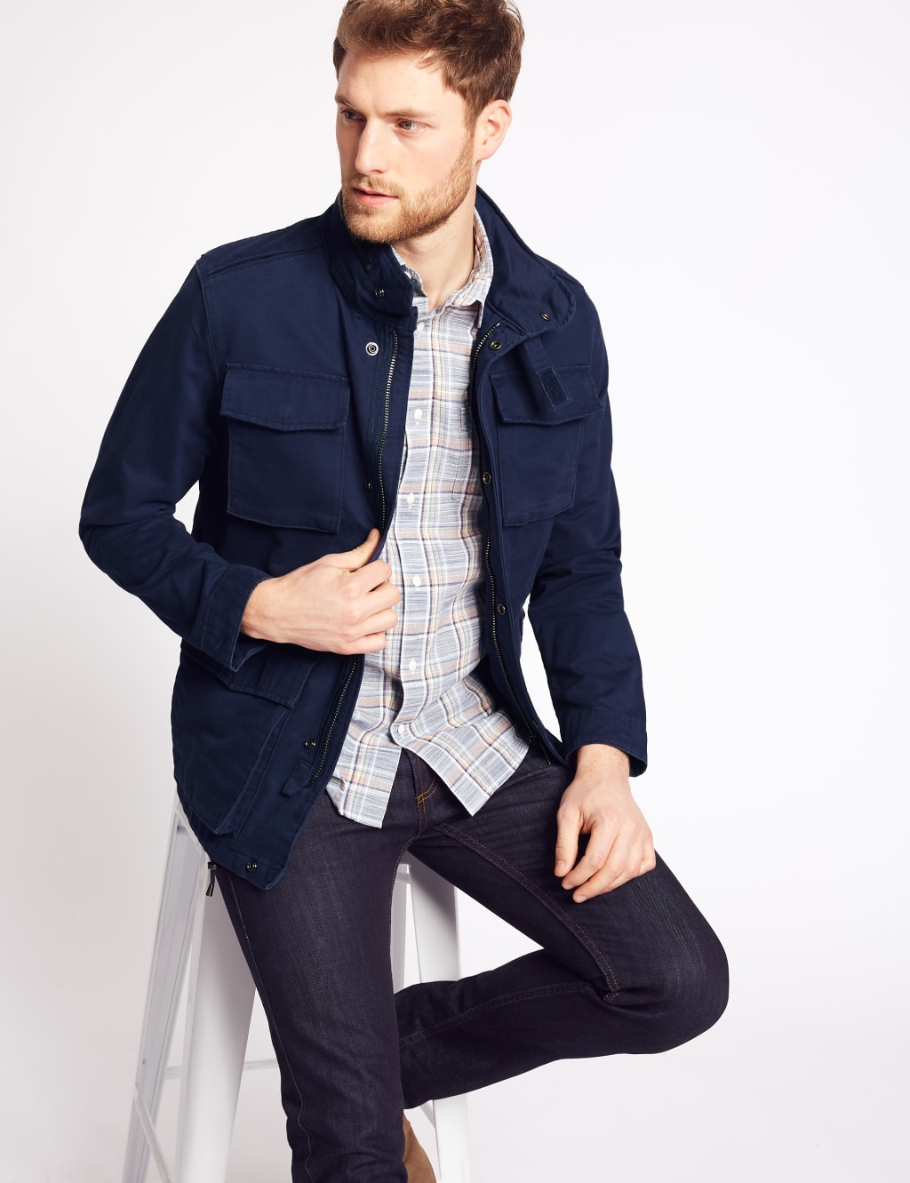Pure Cotton Four Pocket Jacket M S Collection M S