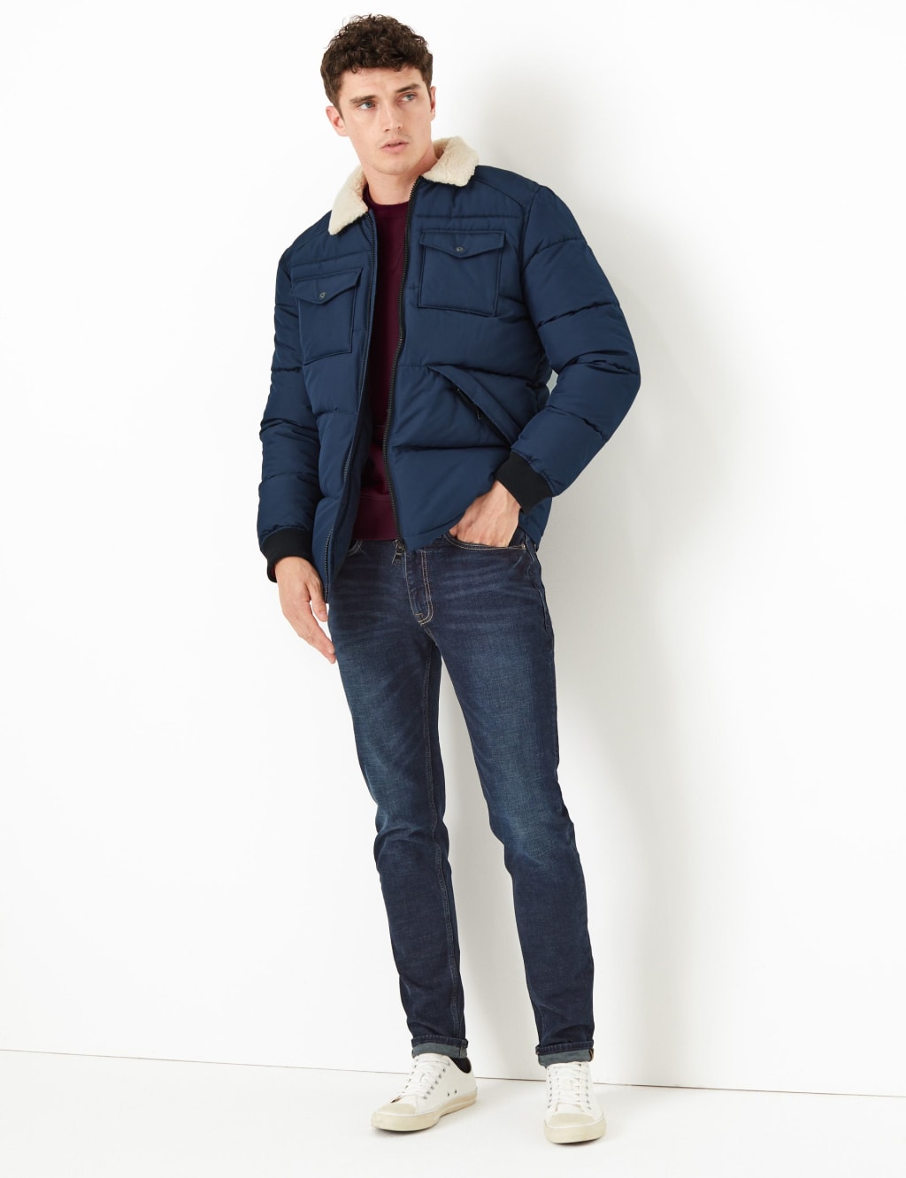 Borg Collar Puffer Jacket with Thermowarmth M S Collection M S