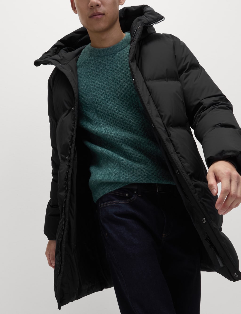 Feather and Down Hooded Puffer Jacket with Stormwear