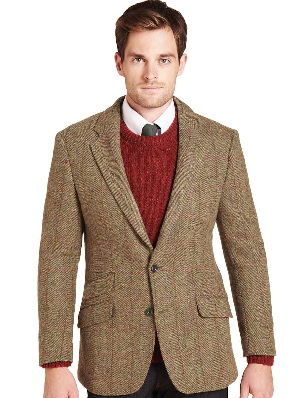 Luxury Pure Wool 2 Button Herringbone Checked Jacket 1 of 8
