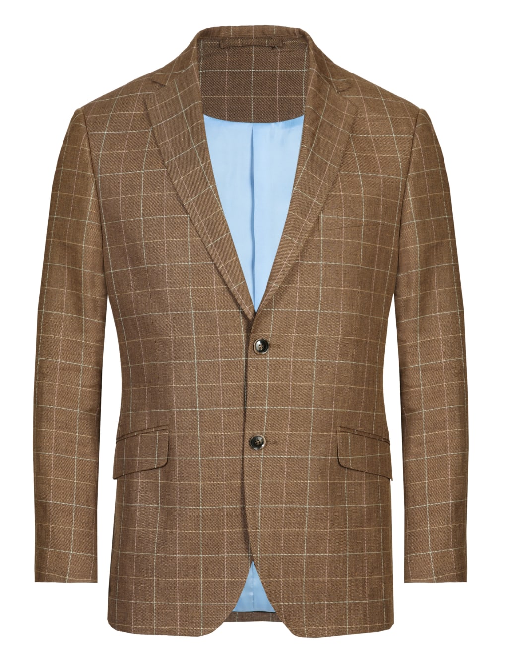 Notch Lapel 2 Button Deco Design Checked Jacket with Linen 3 of 7