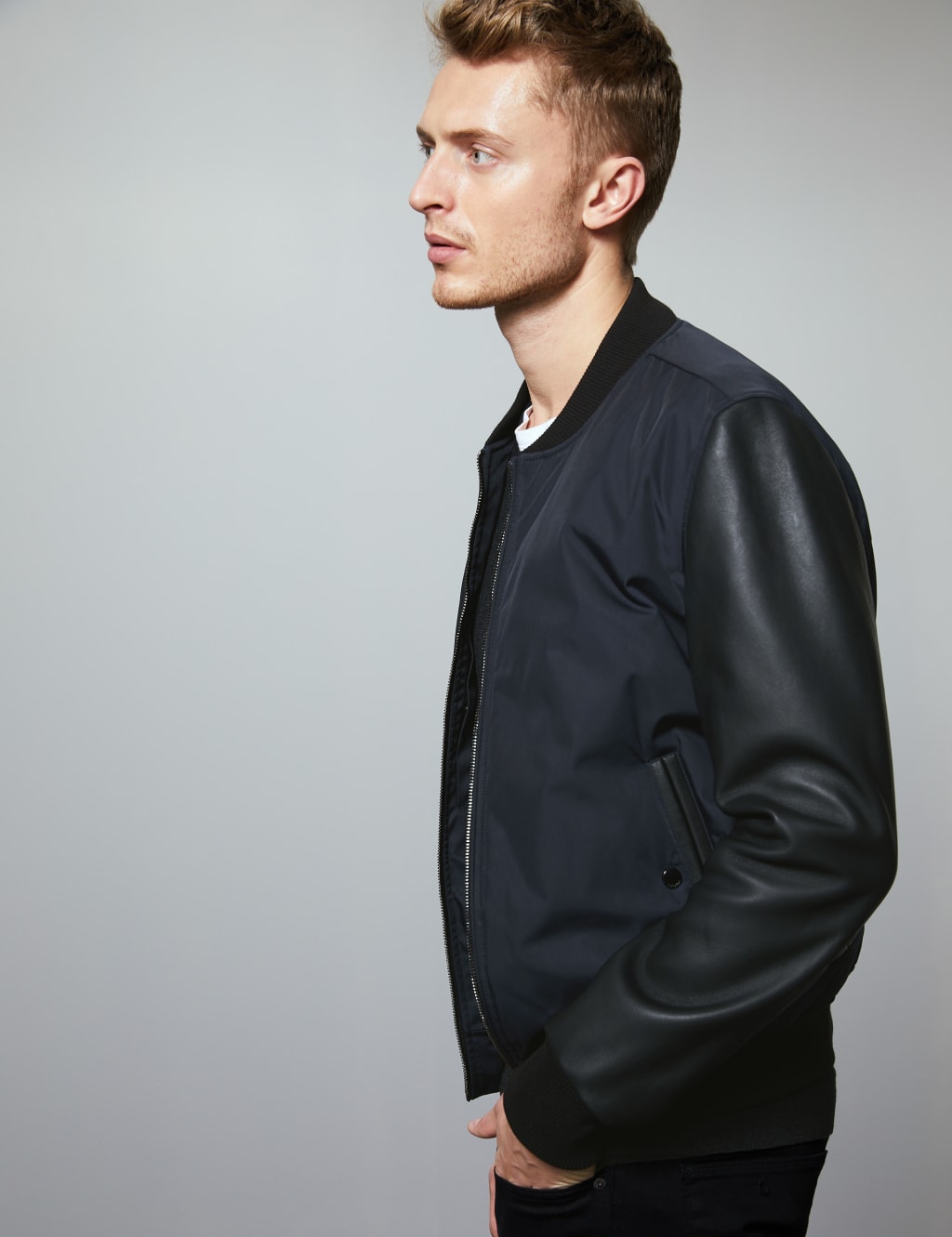 Leather Sleeve Bomber Jacket 4 of 7