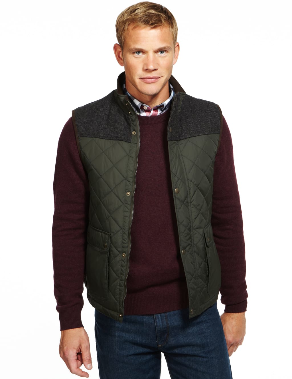 Slim Fit Quilted & Panelled Gilet 1 of 8