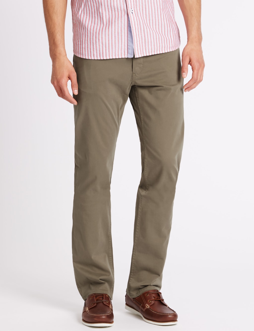 Straight Fit Cotton Rich Trousers with Stretch 1 of 3