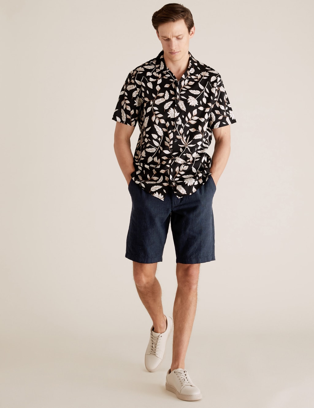 Checked Belted Linen Shorts M S Collection M S