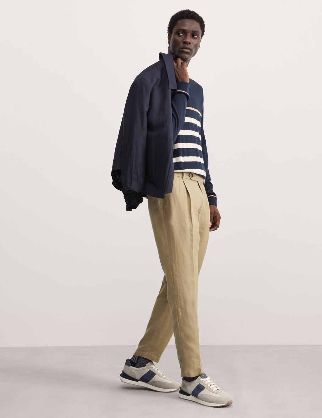 Tapered Fit Linen Blend Single Pleat Trousers JAEGER M S