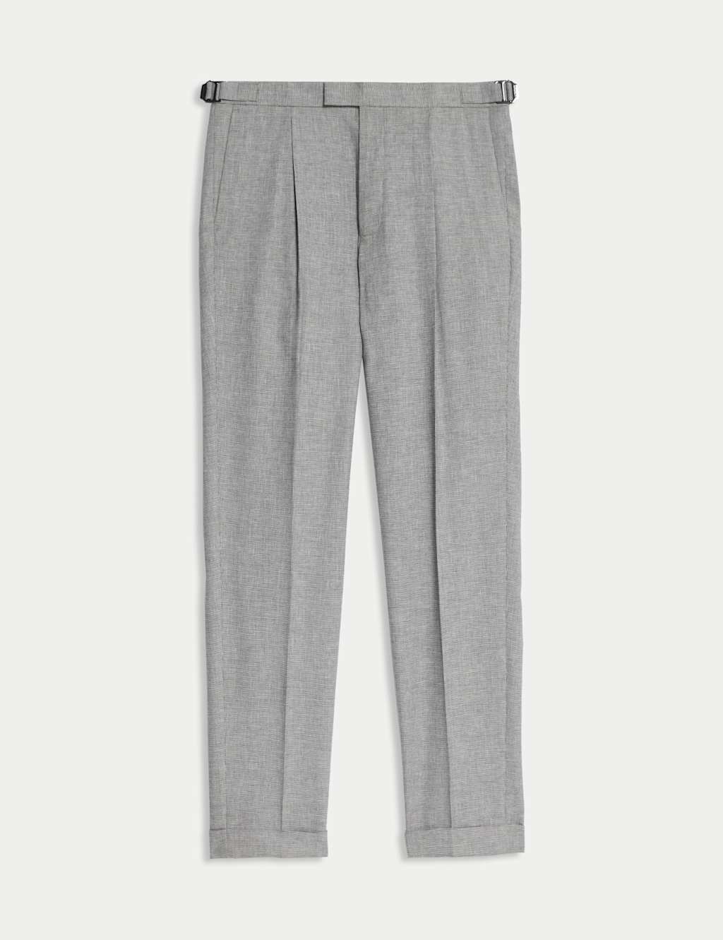 Tapered Fit Single Pleat Trousers with Linen 2 of 6