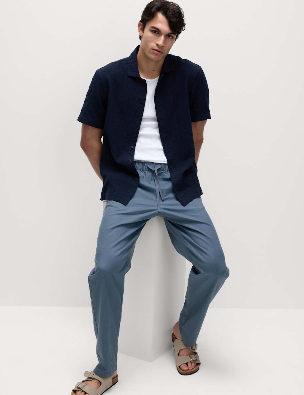 Loose Fit Cotton Linen Blend Elasticated Trousers 5 of 5