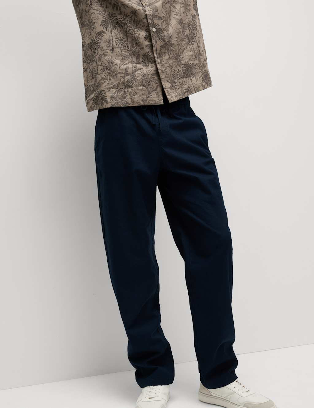 Loose Fit Cotton Linen Blend Elasticated Trousers 5 of 5
