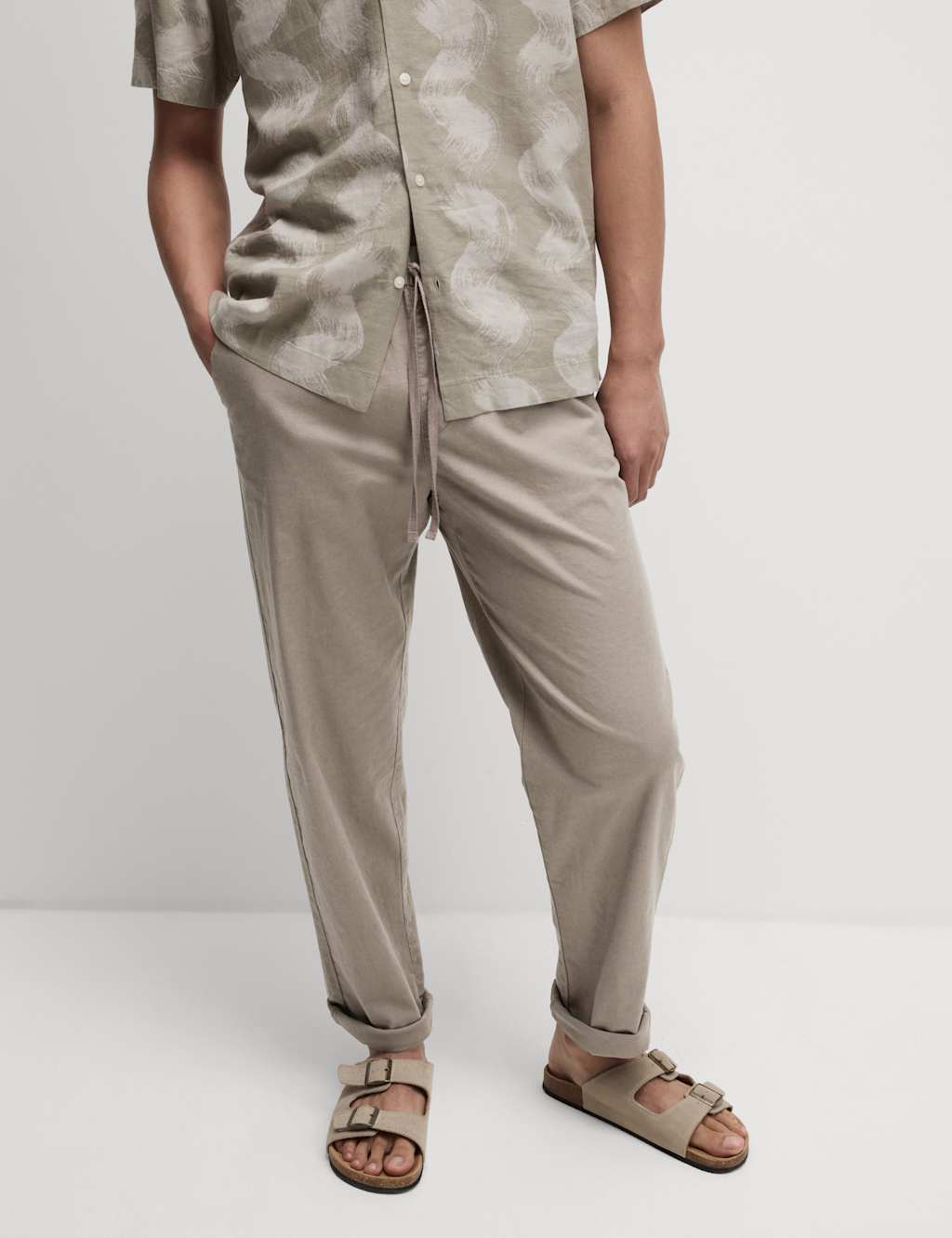 Loose Fit Cotton Linen Blend Elasticated Trousers 5 of 5