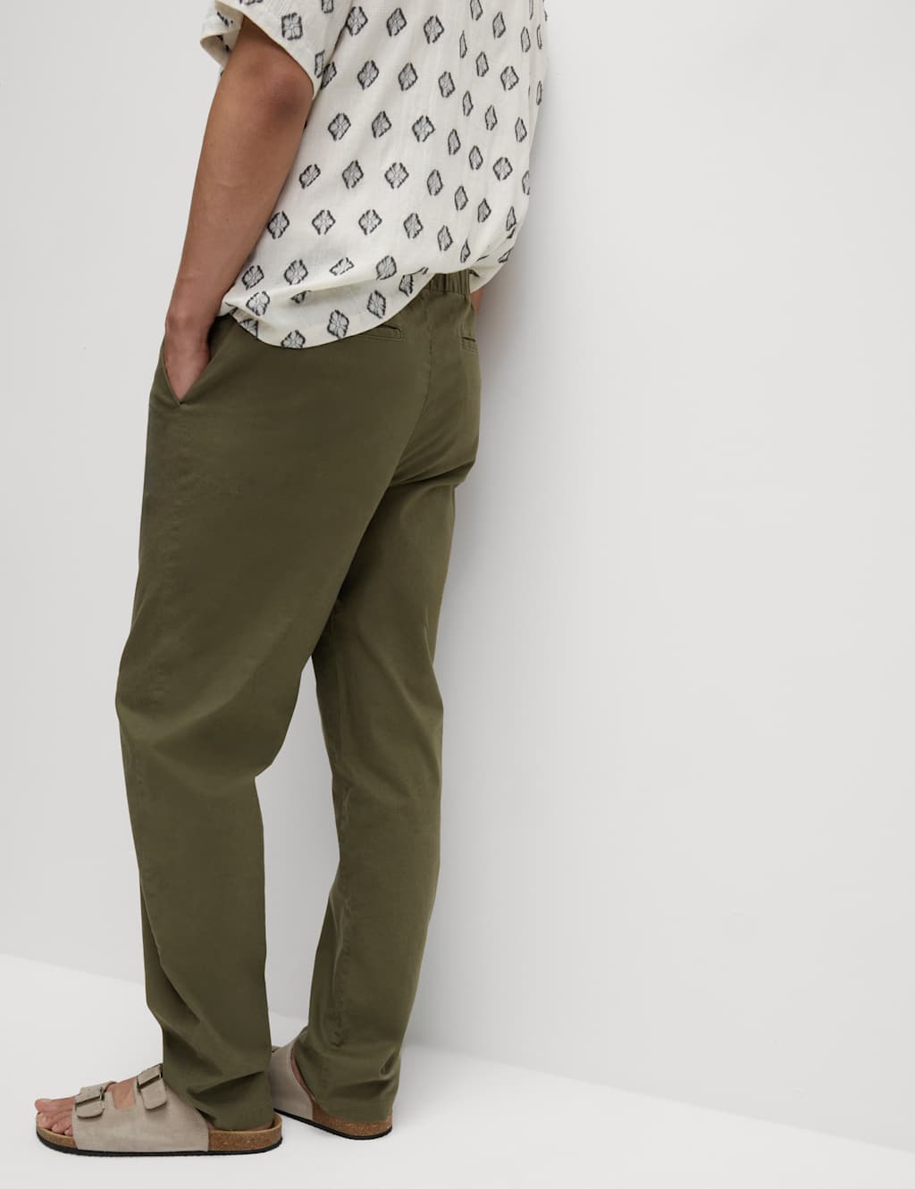 Loose Fit Cotton Linen Blend Elasticated Trousers 3 of 5