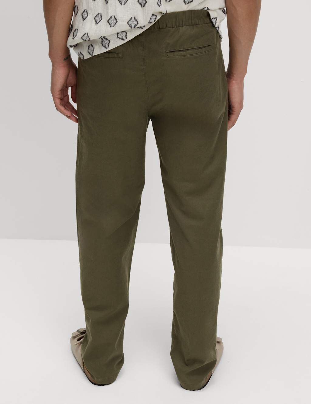 Loose Fit Cotton Linen Blend Elasticated Trousers 5 of 5