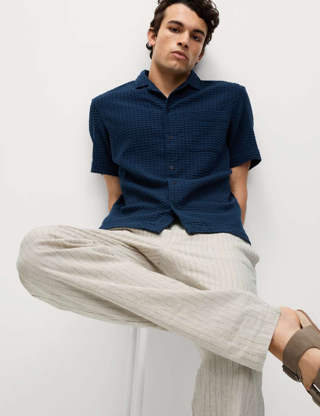 Loose Fit Cotton Linen Blend Elasticated Trousers 3 of 6