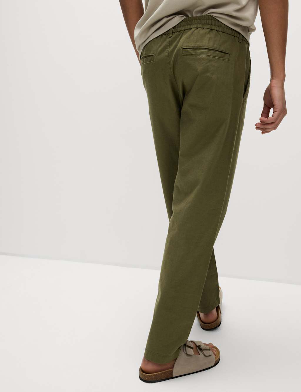 Tapered Fit Cotton Linen Blend Elasticated Trousers 4 of 5
