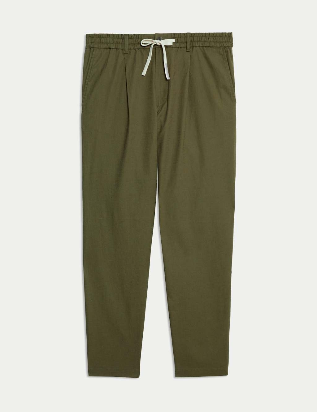 Tapered Fit Cotton Linen Blend Elasticated Trousers 2 of 5