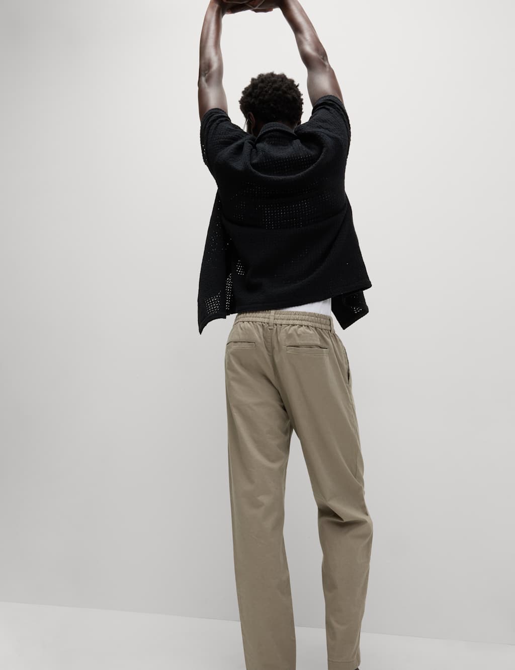 Tapered Fit Cotton Linen Blend Elasticated Trousers 5 of 5