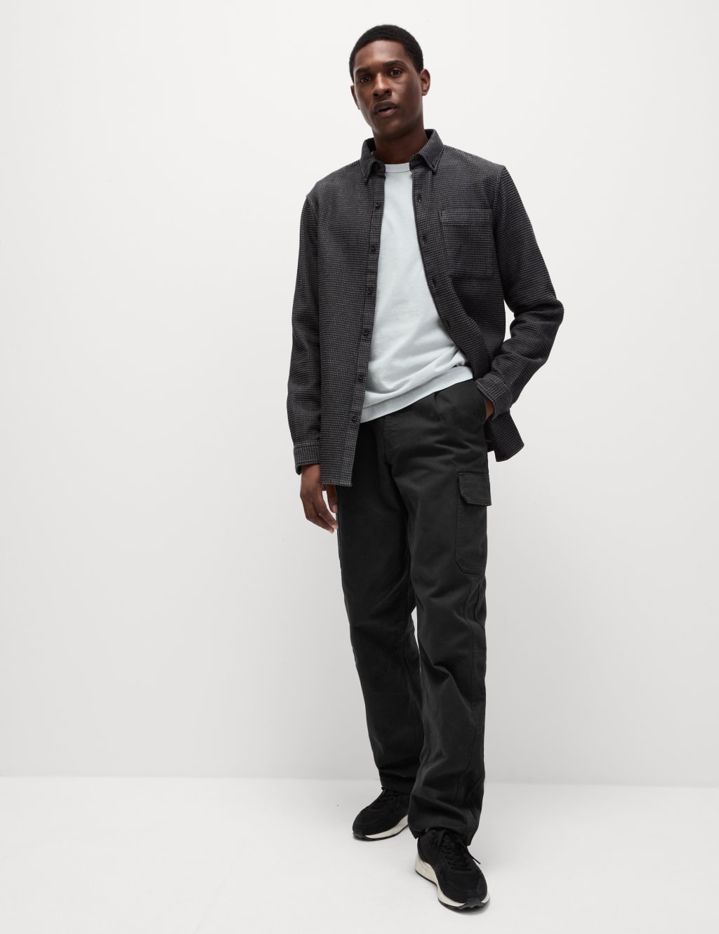 Loose Fit Pure Cotton Textured Cargo Trousers