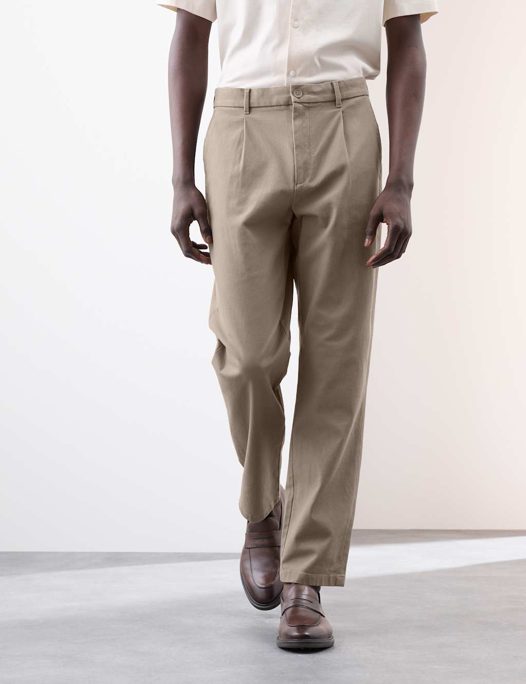 Regular Fit Textured Dobby Pleat Front Chinos 1 of 7