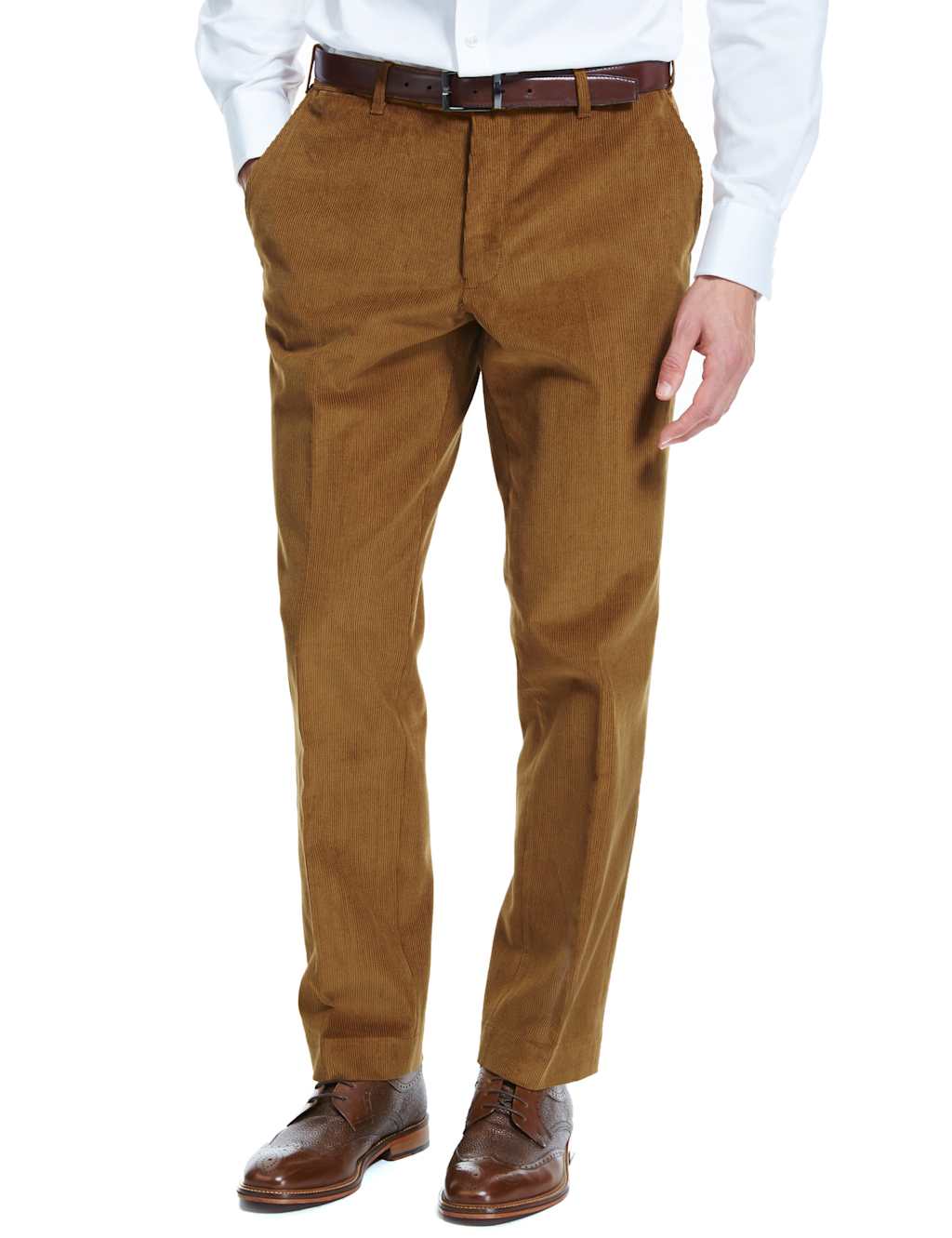 Cotton Rich Flat Front Corduroy Trousers 1 of 3