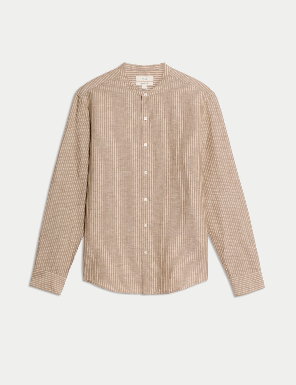 Linen Cotton Striped Grandad Collar Shirt 2 of 6