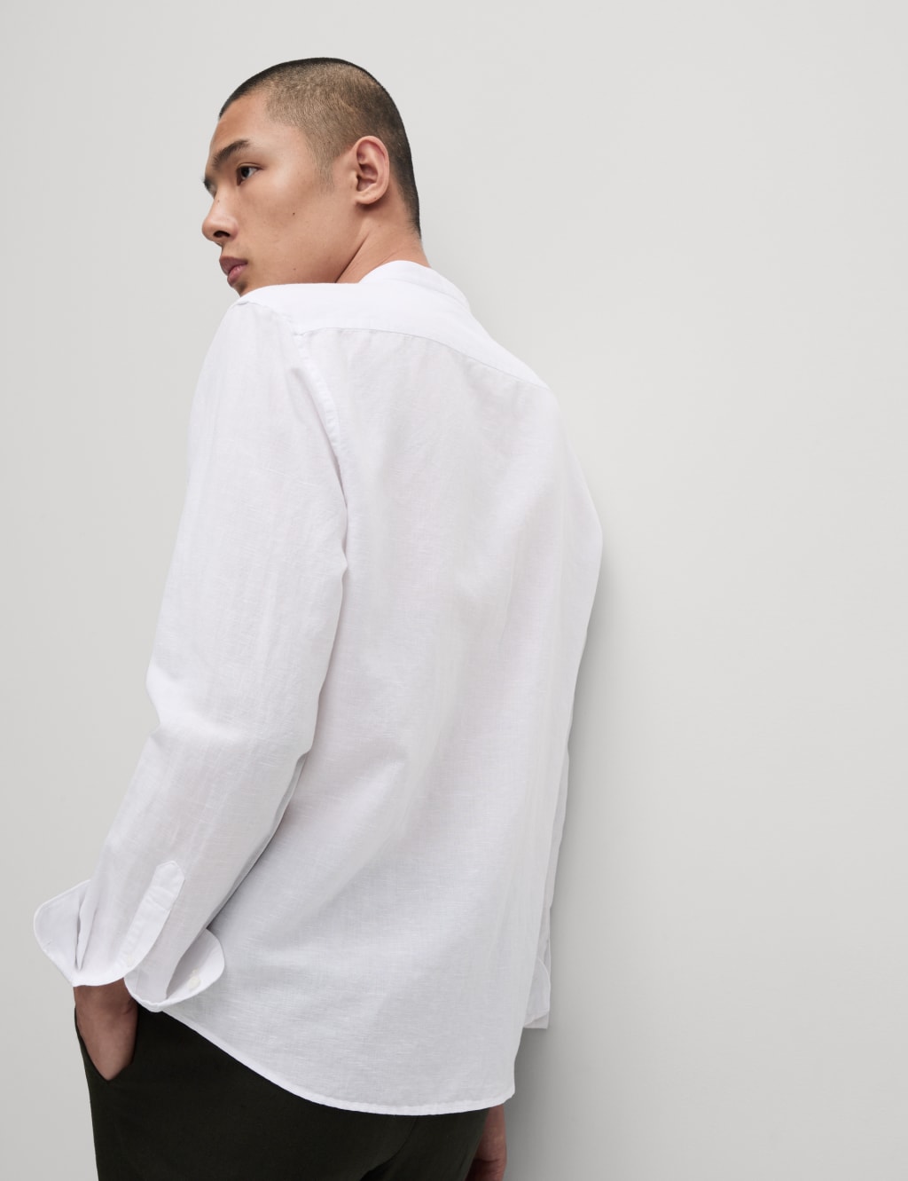 Cotton Linen Blend Grandad Collar Shirt 3 of 5