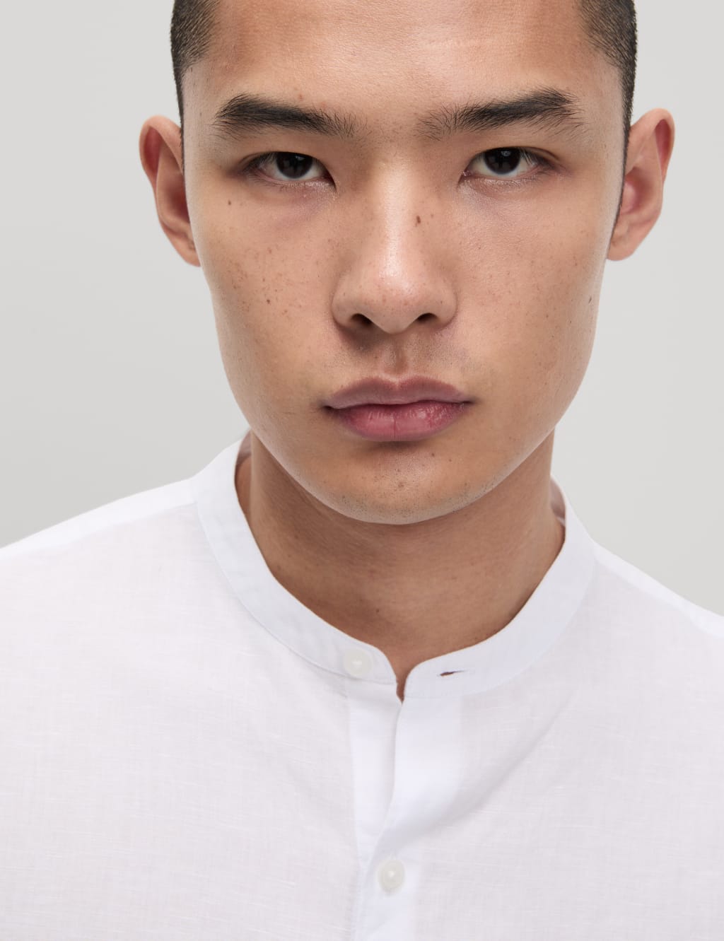 Cotton Linen Blend Grandad Collar Shirt 4 of 5