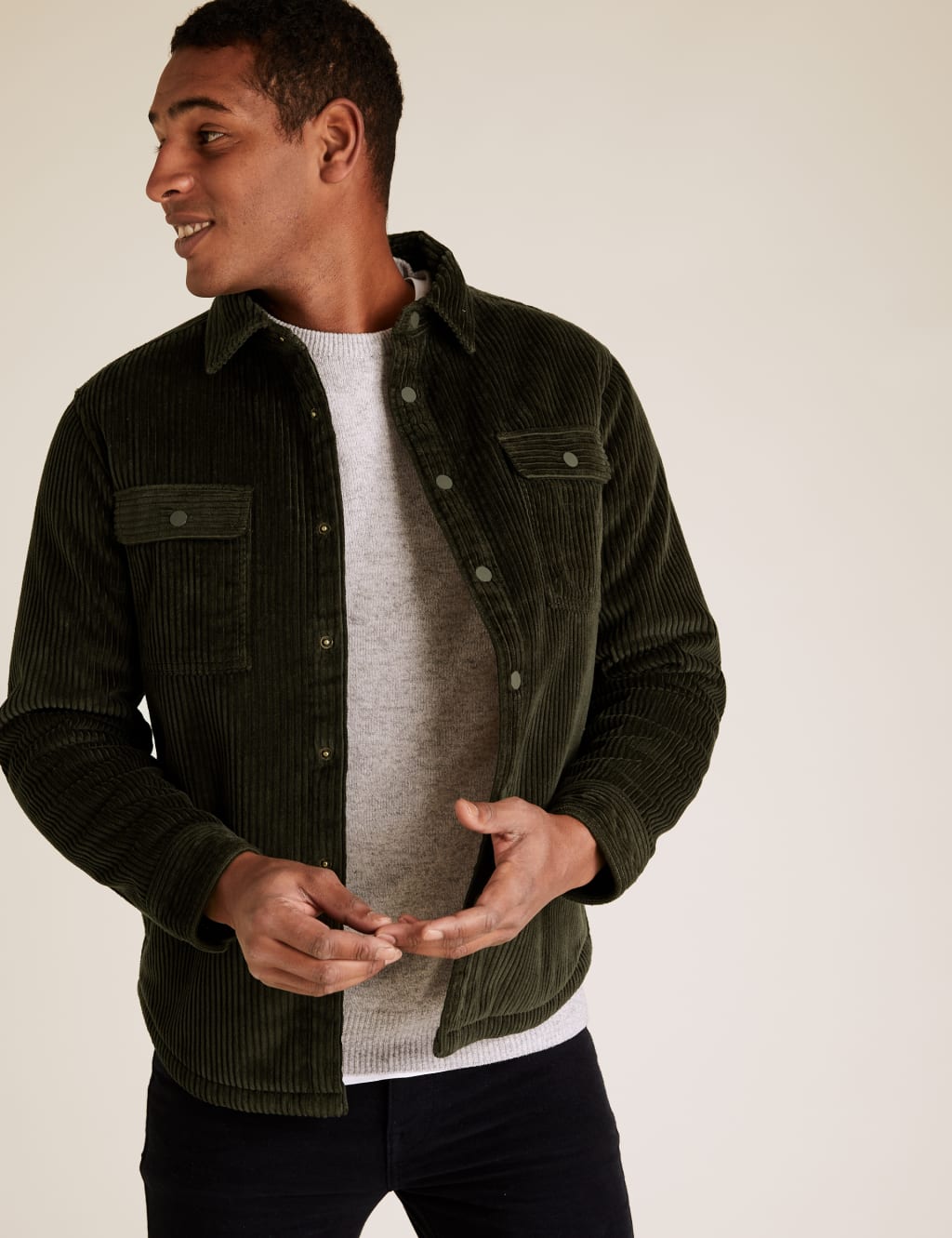 Borg Lined Corduroy Overshirt 1 of 5