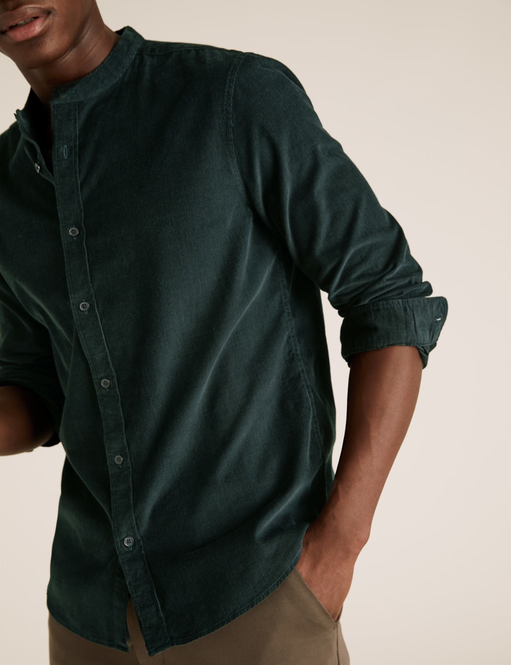 Pure Cotton Corduroy Grandad Collar Shirt M S Collection M S