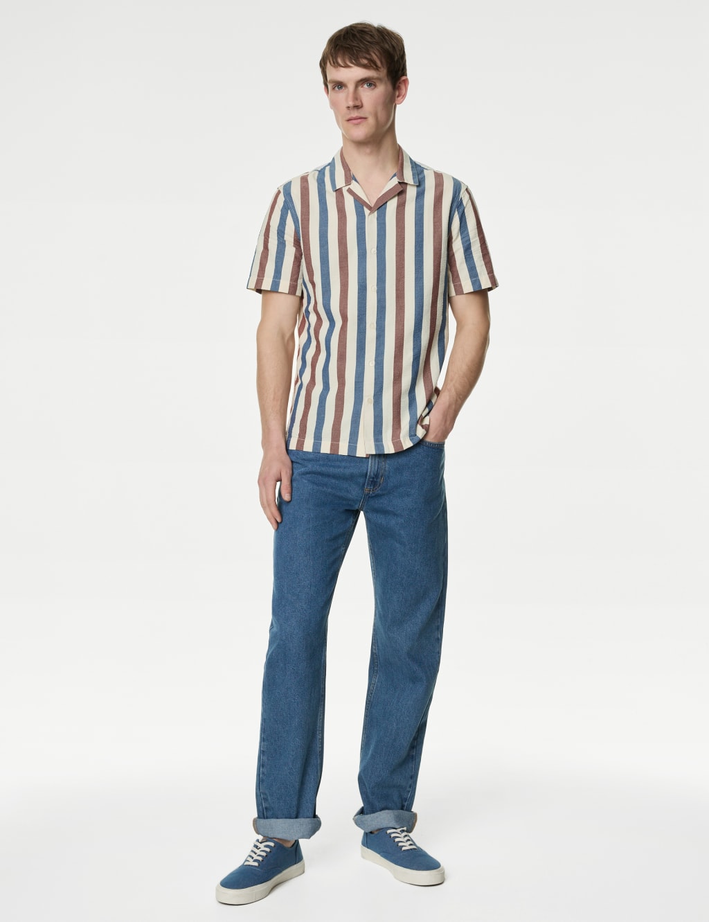 Easy Iron Pure Cotton Seersucker Striped Shirt 3 of 5