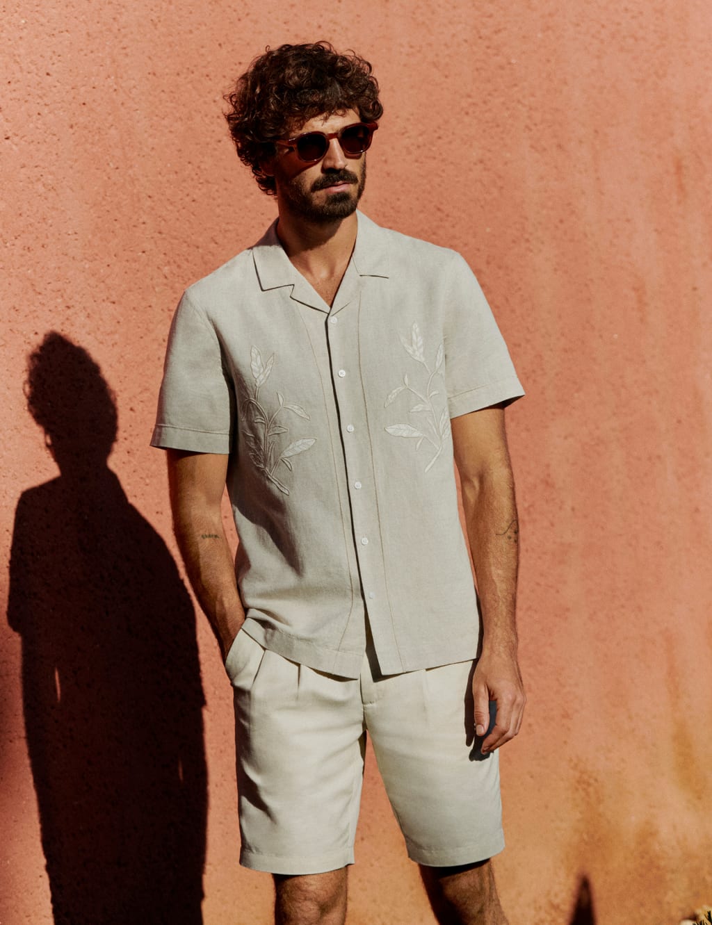 Cotton Linen Blend Cuban Collar Shirt M S Collection M S