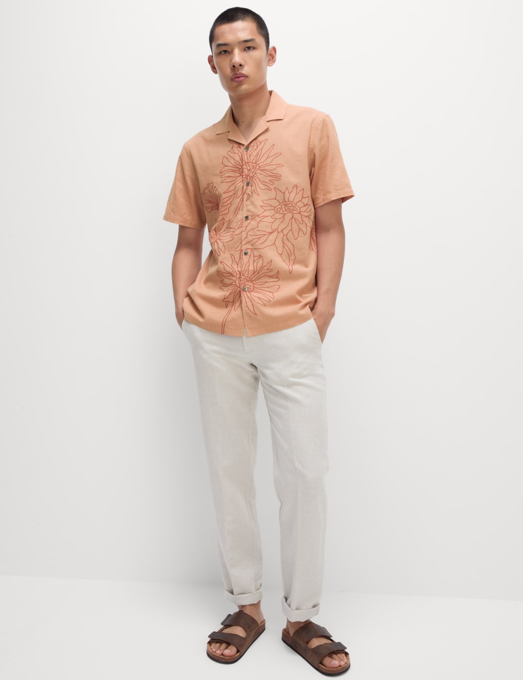 Linen Cotton Floral Embroidery Shirt 4 of 5
