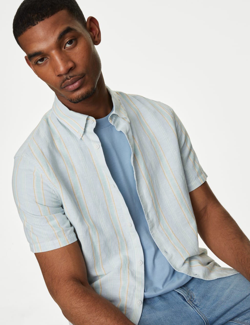 Easy Iron Cotton Linen Blend Striped Shirt 1 of 5