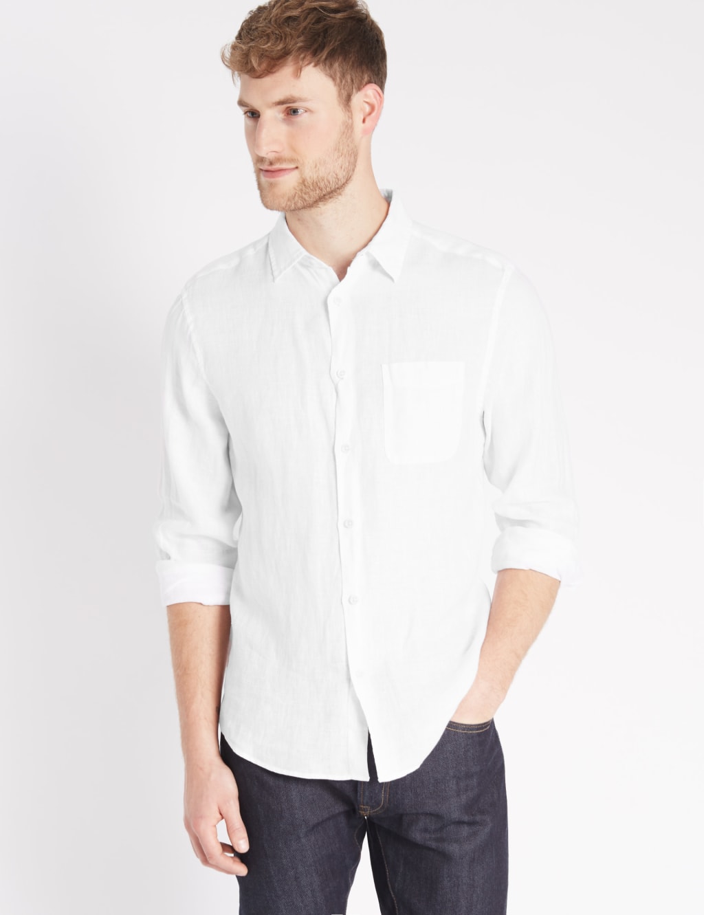 Easy Care Pure Linen Shirt with Pocket 1 of 4