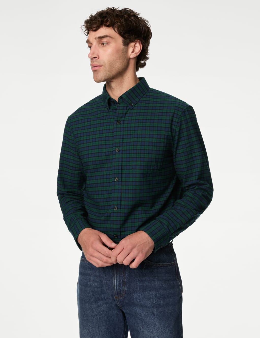 Easy Iron Pure Cotton Check Oxford Shirt M S Collection M S