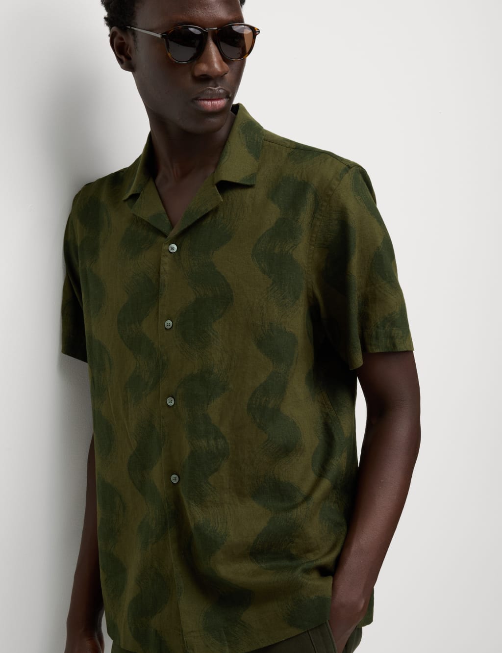Linen Rich Cuban Collar Wave Print Shirt 4 of 5