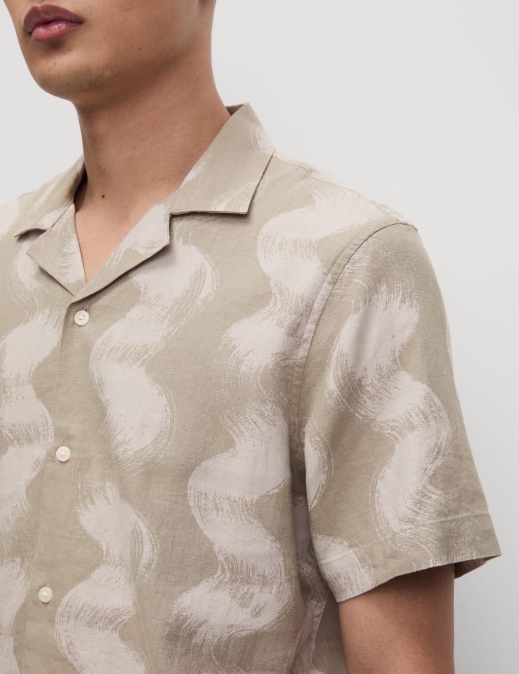 Linen Rich Cuban Collar Wave Print Shirt 3 of 5