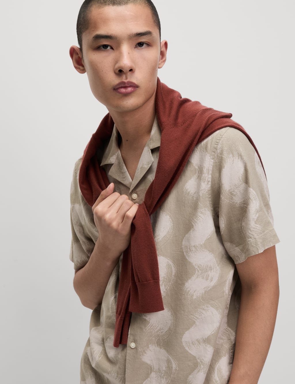 Linen Rich Cuban Collar Wave Print Shirt 5 of 5