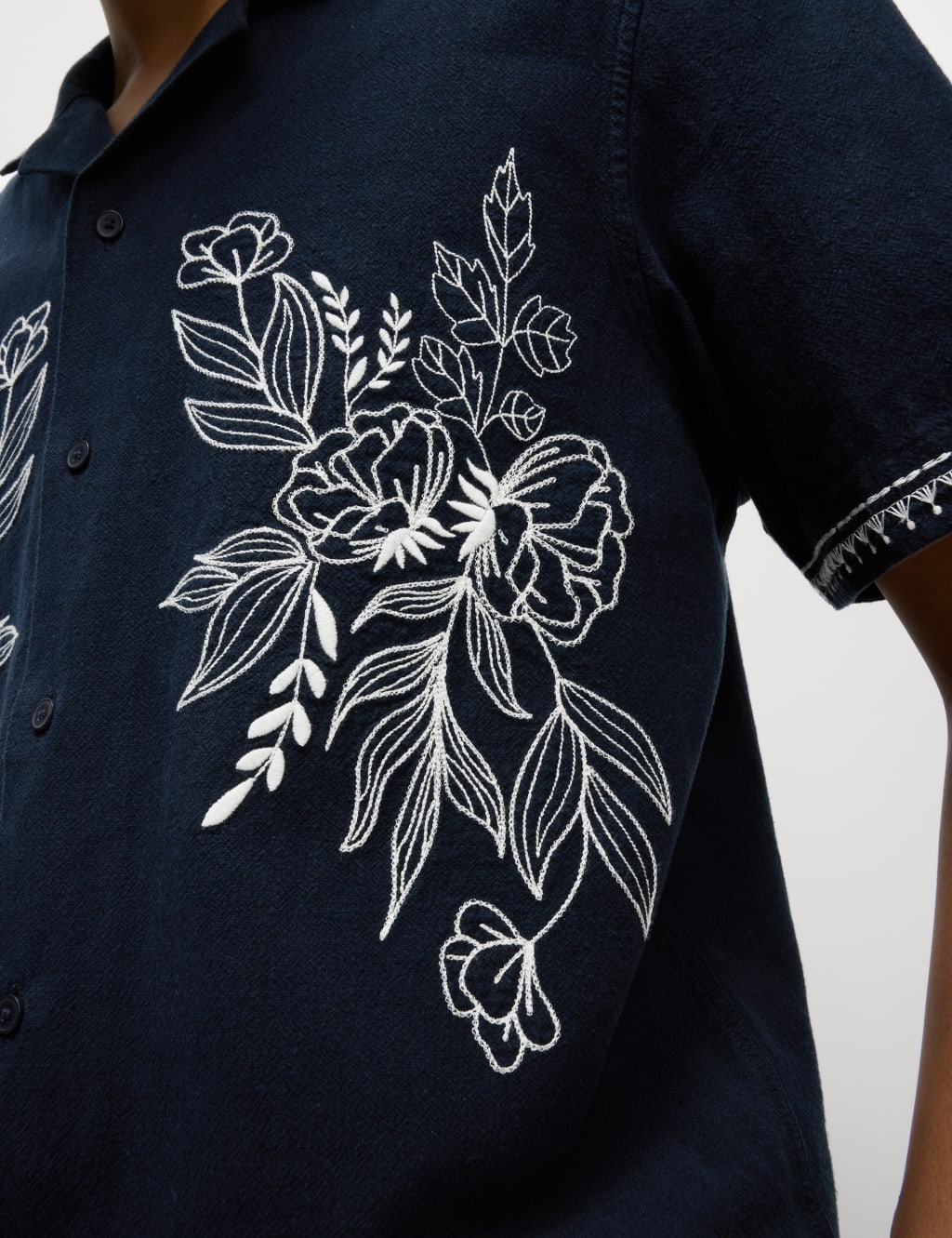 Cotton Linen Blend Short Sleeve Embroidered Shirt 3 of 6