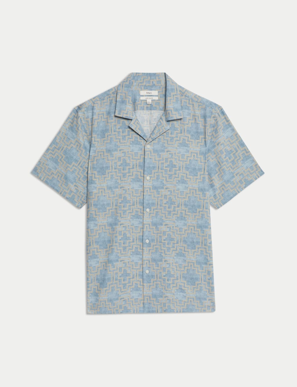 Linen Blend Geometric Print Short Sleeve Shirt 2 of 6